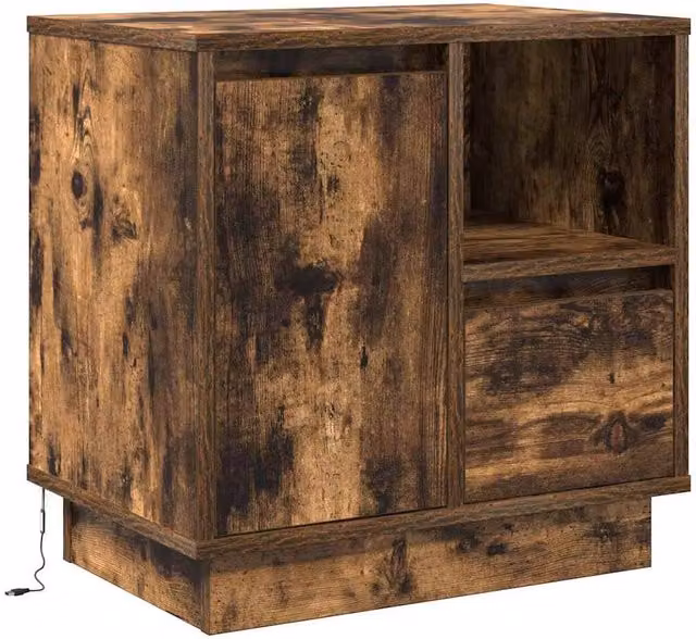 Berkfield Home Modern Bedside Cabinet with Integrated LED Lights in Smoked Oak Brown, W/D/H: 50 x 34.5 x 50 cm