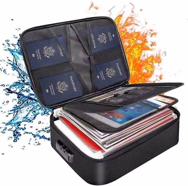 VOGREX Black Expandable Document Storage Box, Fireproof and Waterproof with Lock – 1