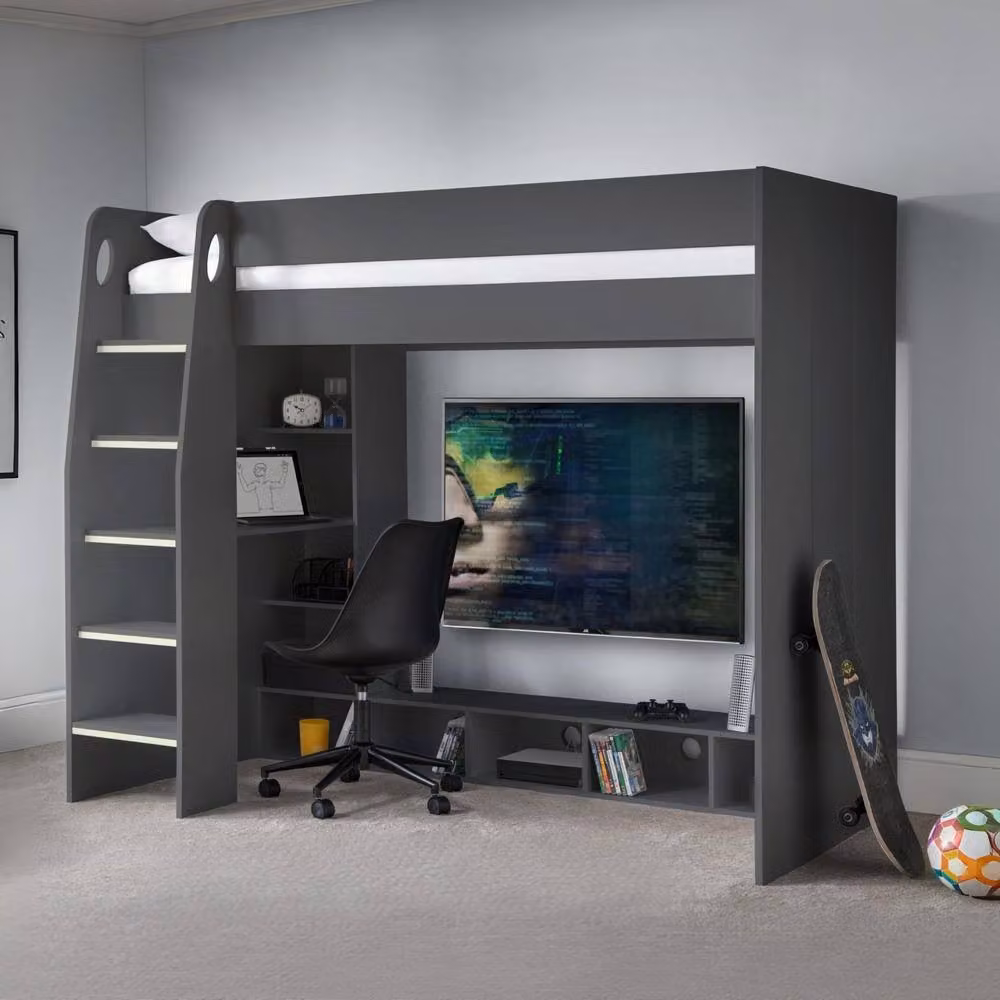 Cheshire Indigo Single Gaming Bed with Desk in Anthracite, W/D/H: 90 x 200 cm – 2