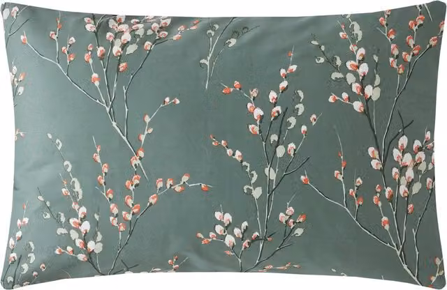 Laura Ashley Pussy Willow Reversible Floral Cotton Pillowcase in Fern Green and Cream
