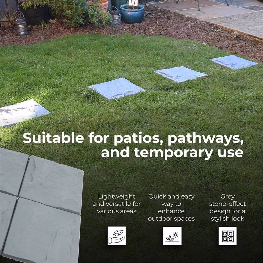 Nordara Pack of 4 Hard Wearing Plastic Garden Stepping Stones in Grey – 3