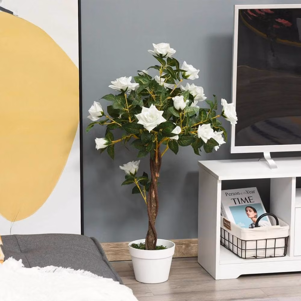 VOGREX White Artificial Rose Tree, 90 cm Height – 4