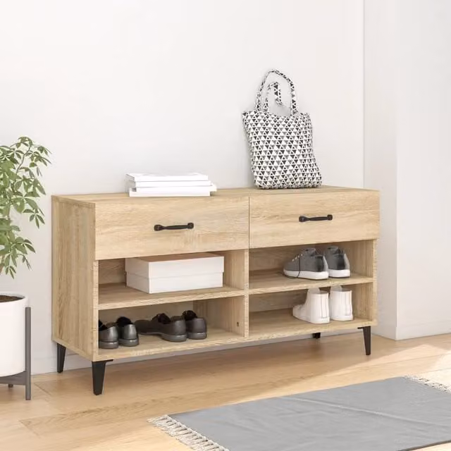 Berkfield Home Sonoma Oak Shoe Cabinet in Brown, W: 102 cm, D: 35 cm, H: 55 cm – 1
