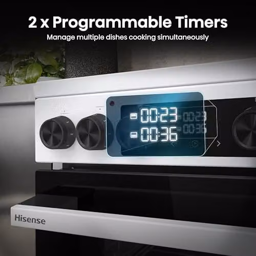 Hisense HDCEC5C10W Freestanding Ceramic Electric Cooker in White with Double Oven and Air Fry Mode, Energy Class A – 5