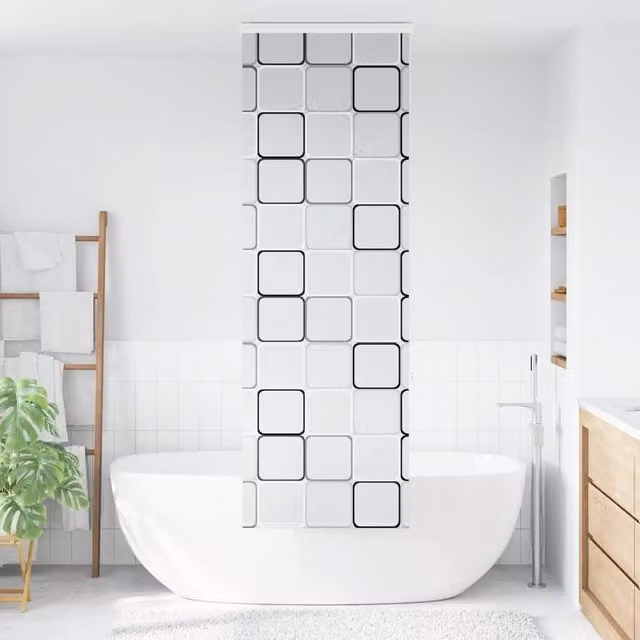 Berkfield Home Opaque Graphic Shower Roller Blind with Cassette, White and Multicolour, W: 70 cm, H: 240 cm