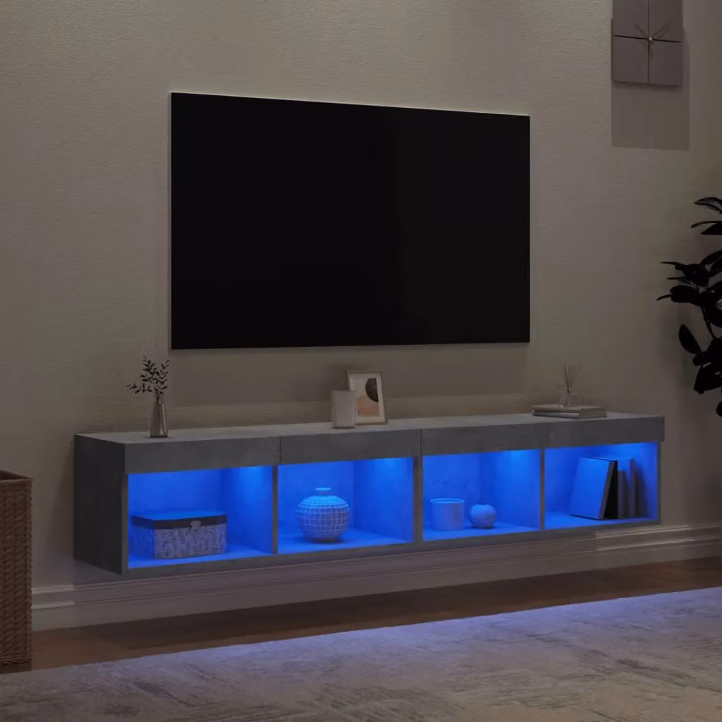 Berkfield Home Set of 2 Modern TV Cabinets with LED Lights in Concrete Grey, W/D/H: 80 x 30 x 30 cm – 2