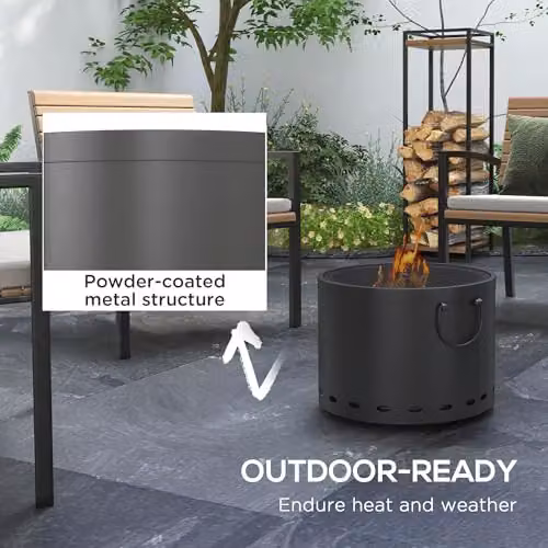 Outsunny Metal Smokeless Wood Burning Fire Pit in Grey, Diameter: 38 cm – 4