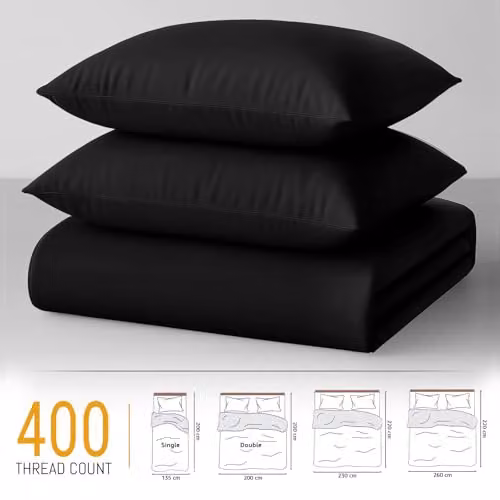 Pamposh 400 Thread Count Mako Satin Cotton Duvet Cover Set in Black, Reversible and Breathable, W/D/H: 200 x 200 cm – 8