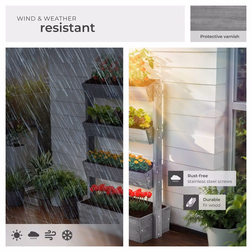 tectake Wooden Raised Bed Planter in Grey, W/D/H: 140 x 45 x 45 cm – 7