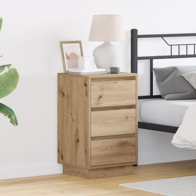 Berkfield Home Bedside Cabinet in Artisan Oak Brown with Integrated LED Lighting, W: 39 cm, D: 34.5 cm, H: 65 cm