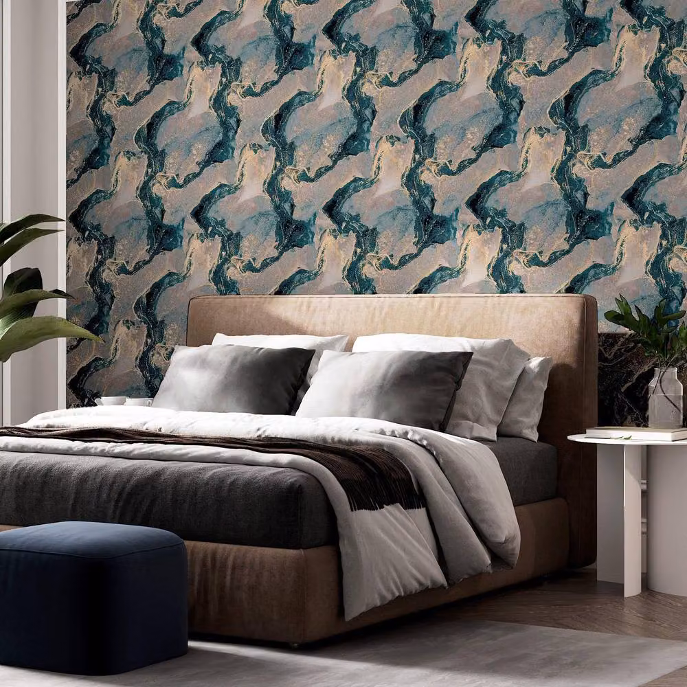 Arthouse Abstract Marble Wallpaper in Petrol and Gold – 6