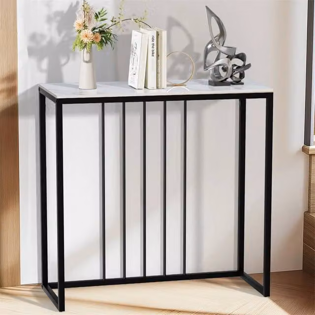 FORGEVIO Modern Marble Console Table in Black, Slim Rectangular Side Table for Hallways and Behind Sofas