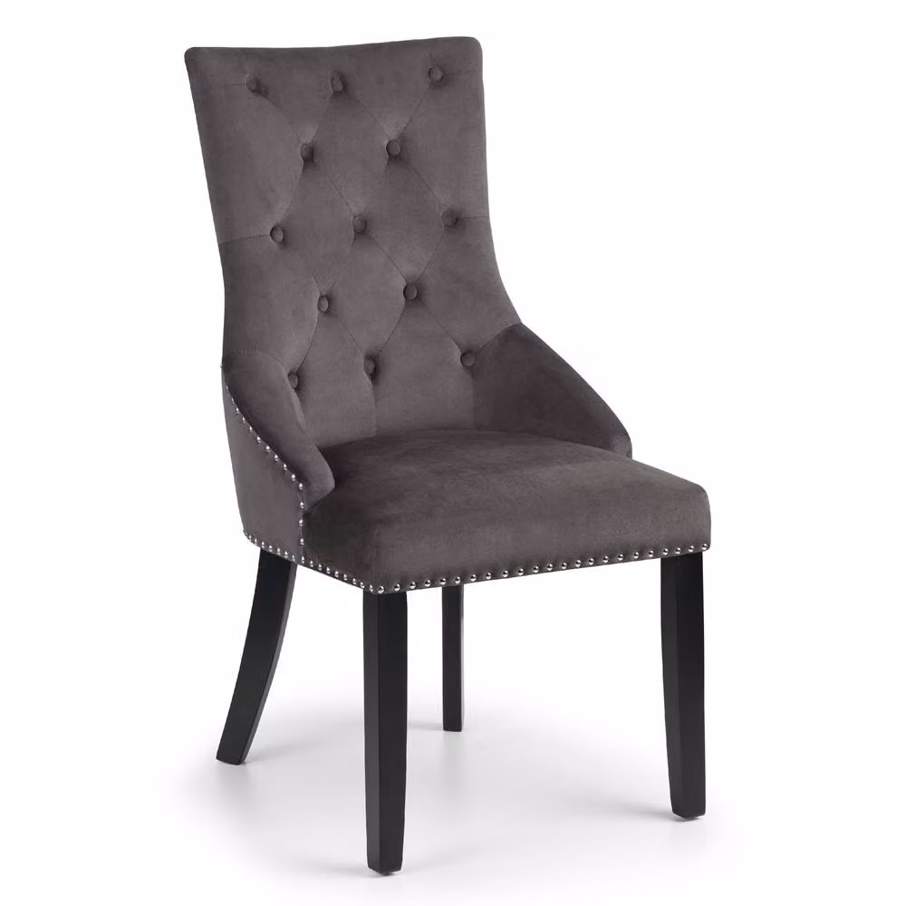 Cheshire Valentino Premium Knockerback Dining Chairs - Set of 2 in Grey Velvet with Metal Frame – 2