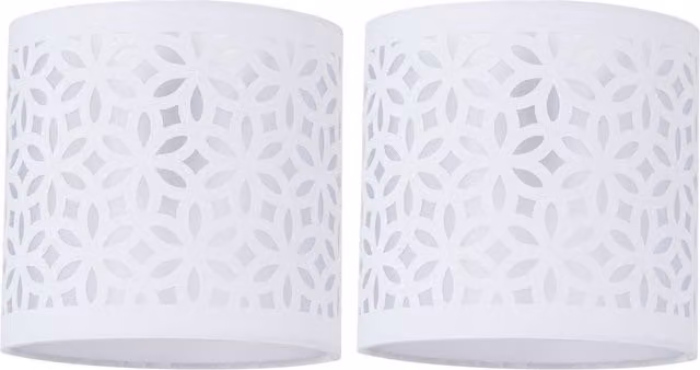 First Choice Lighting Set of 2 White Laser Cut Fabric Cylinder Table Lamp Shades, Diameter: 15.5 cm