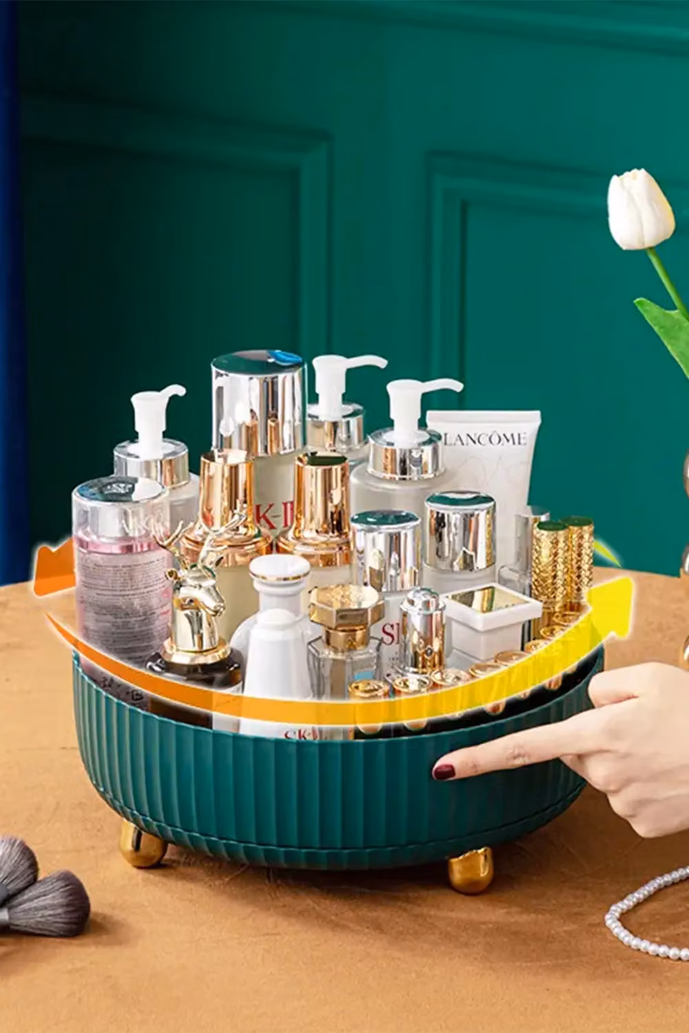 H&O Direct Rotating Cosmetics Storage Tray and Makeup Skin Care Organiser Shelf in Green – 4