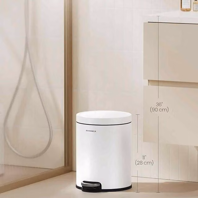 The Bazaarist Steel Bathroom Pedal Bin with Soft Close Mechanism and Removable Inner Bucket, White – 1