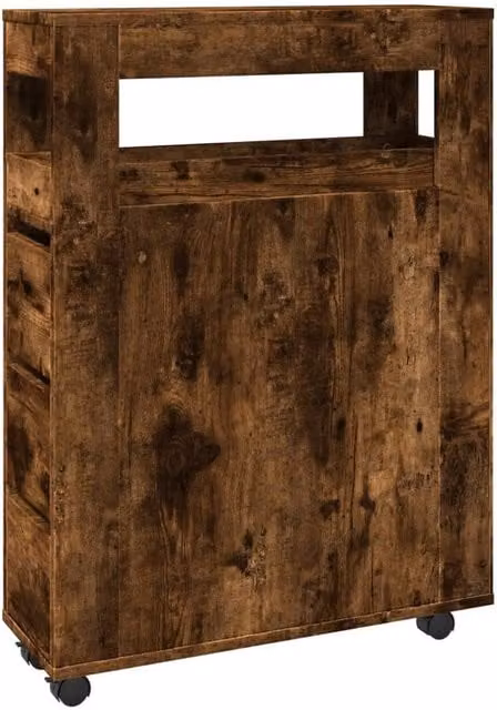 Berkfield Home Narrow Bathroom Cabinet with Wheels in Smoked Oak Brown Engineered Wood