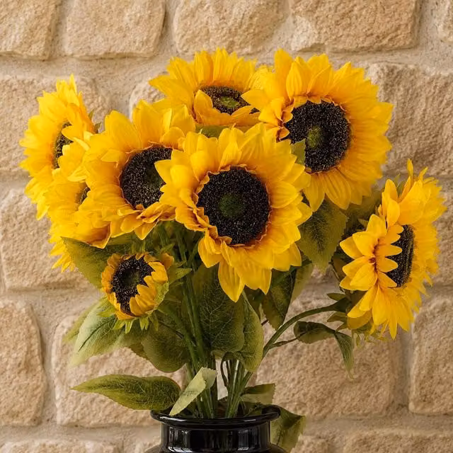 Leaf Pack of 6 Yellow Artificial Sunflowers with 18 Heads, Height: 88 cm