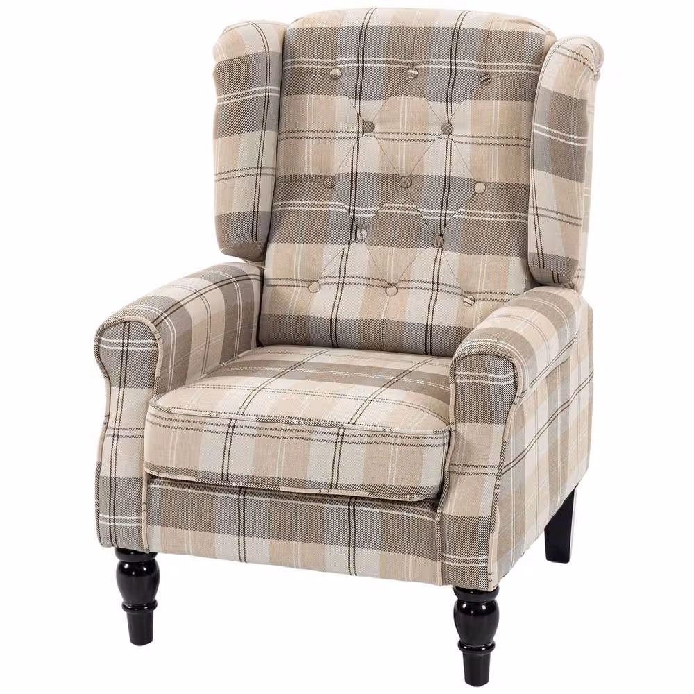 STILVORA Classic Tub Armchair with Tufted Fabric Back and Solid Wood Frame in Beige – 4