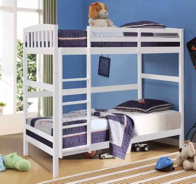 Comfy Living Ltd Modern Two-Level Solid Wood Bunk Bed in White, W/D/H: 90 x 190 cm