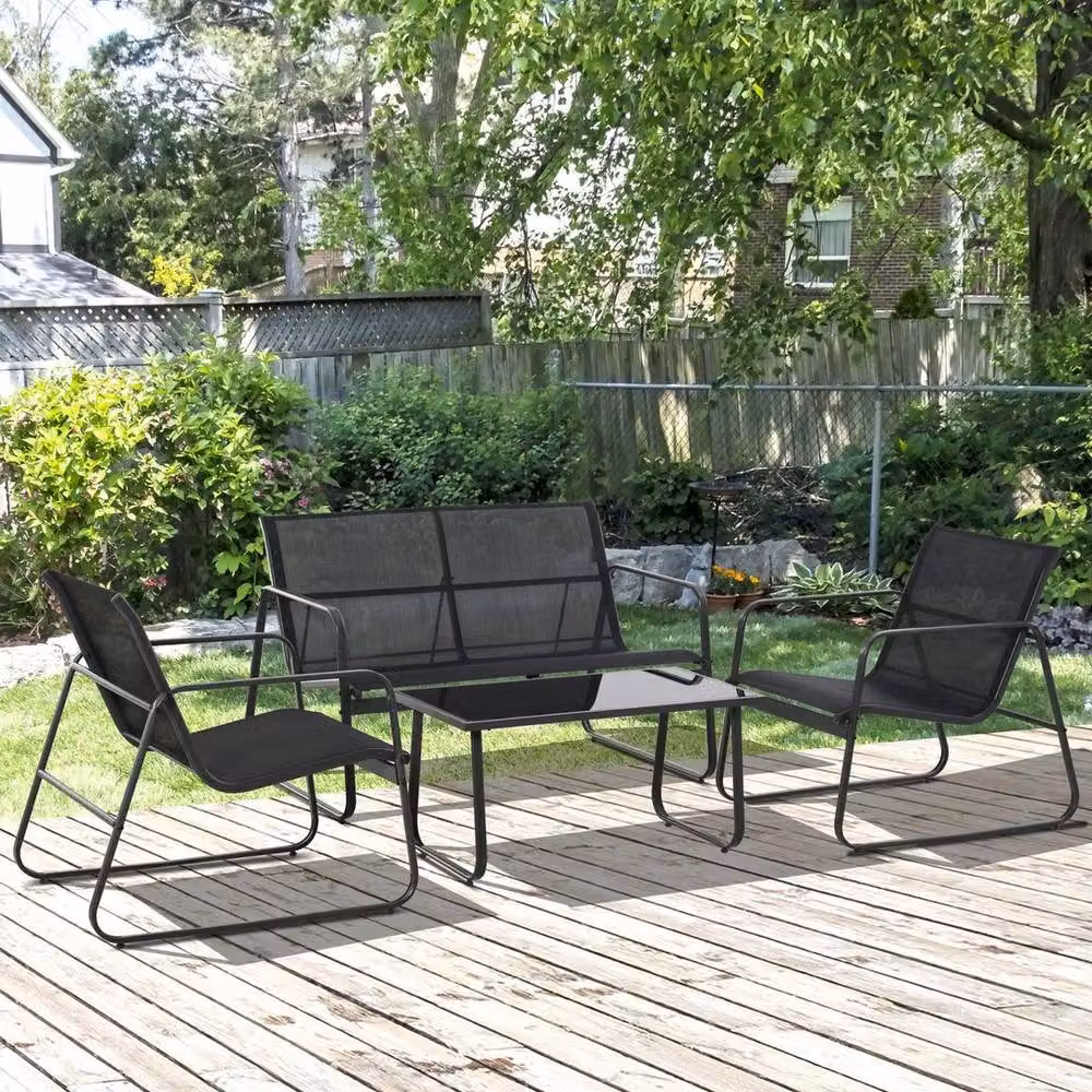 SPETLEK 4 Piece Modern Garden Furniture Set in Black Metal and Glass – 3