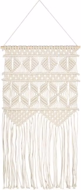 Berkfield Home Boho Geometric Macrame Wall Hanging in Beige or White, W: 40 cm, H: 80 cm