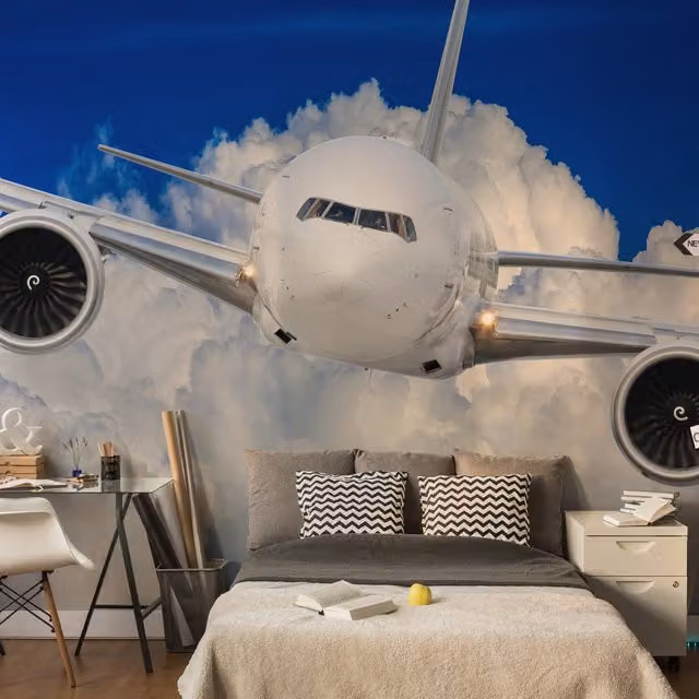 Walltastic Aeroplane Wall Mural in Blue and Multicolour, W: 243.84 cm, H: 304.8 cm