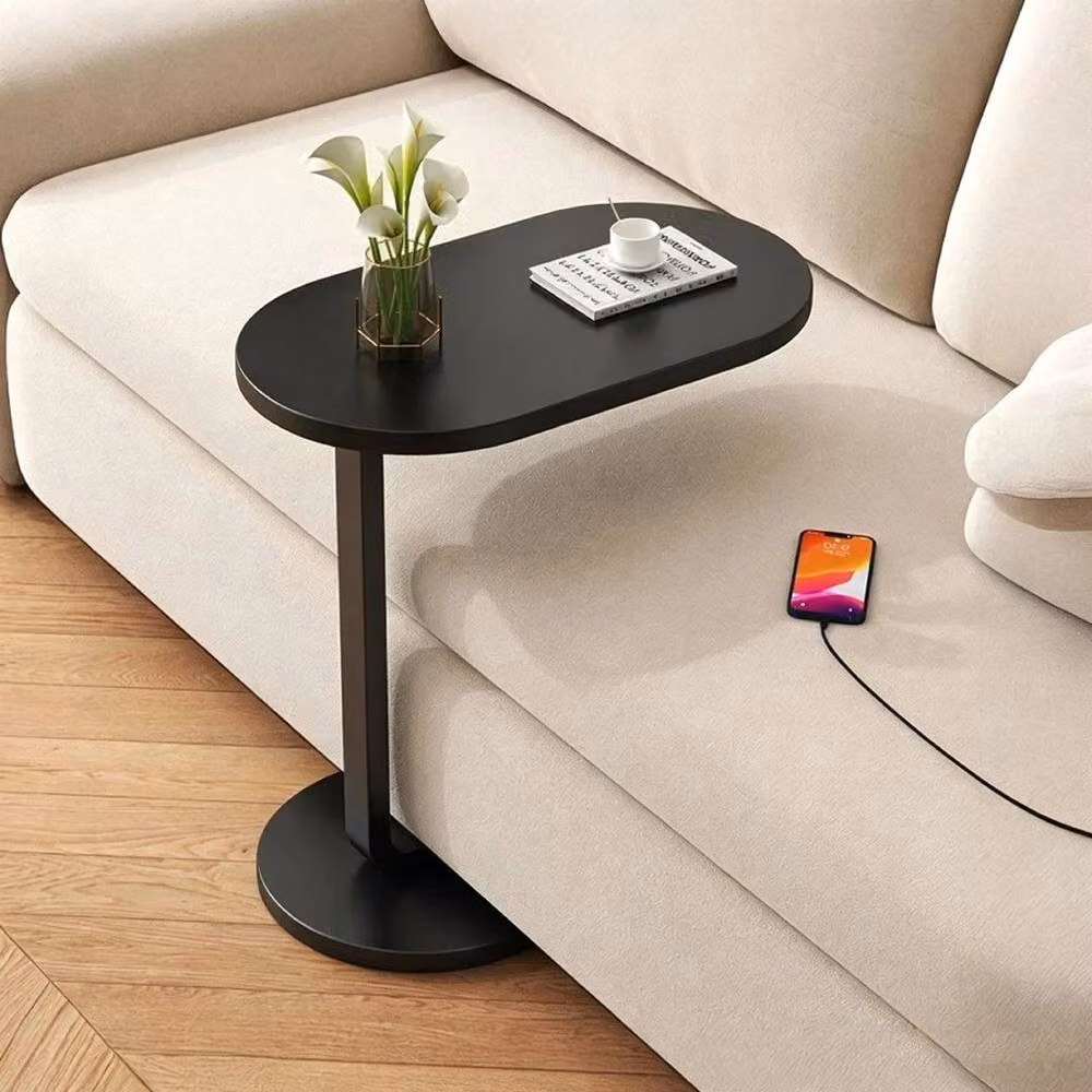 FLAVORA Black C-Shaped Side Table and Slide Under Sofa Coffee Table – 6