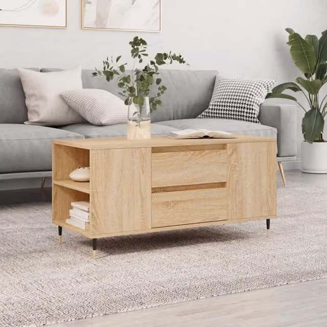 Berkfield Home Sonoma Oak Coffee Table in Brown, W: 102 cm, D: 44.5 cm, H: 50 cm