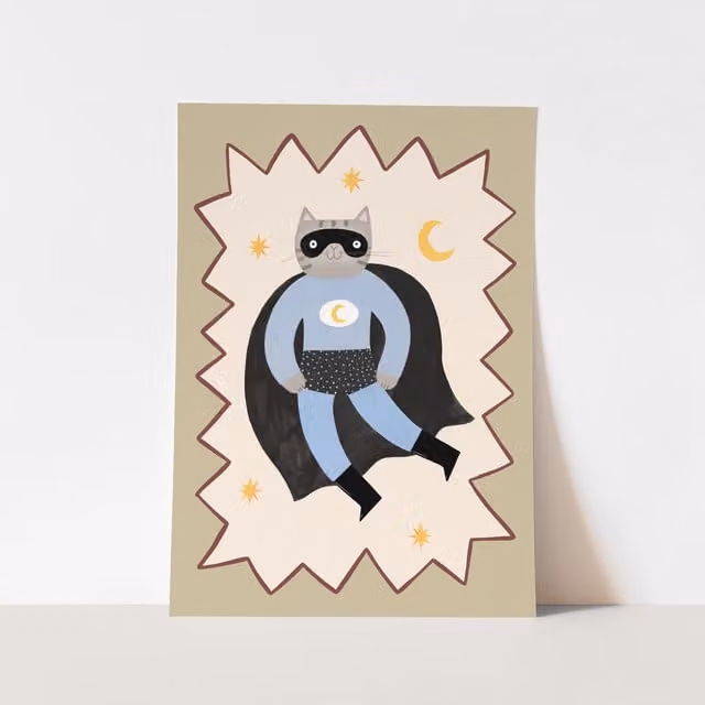 Kid of the Village Night Paw Superhero Multicolour Fine Art Paper Print, W: 50 cm, H: 70 cm – 1