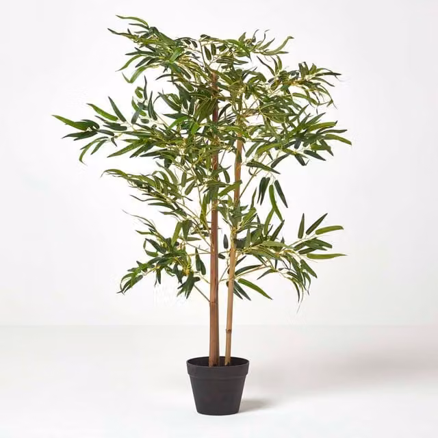 Homescapes Tall Artificial Bamboo Tree in a Black Pot, Green