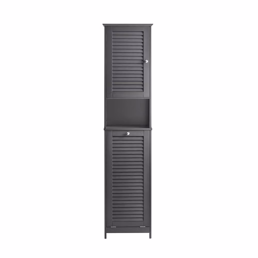 SoBuy Modern Bathroom Storage Tall Cabinet in Matt Grey with Roll Shutter Door and Internal Shelves – 2