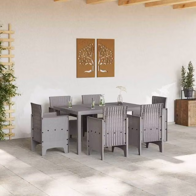 Berkfield Home 7 Piece Poly Rattan Garden Dining Set with Light Grey Cushions