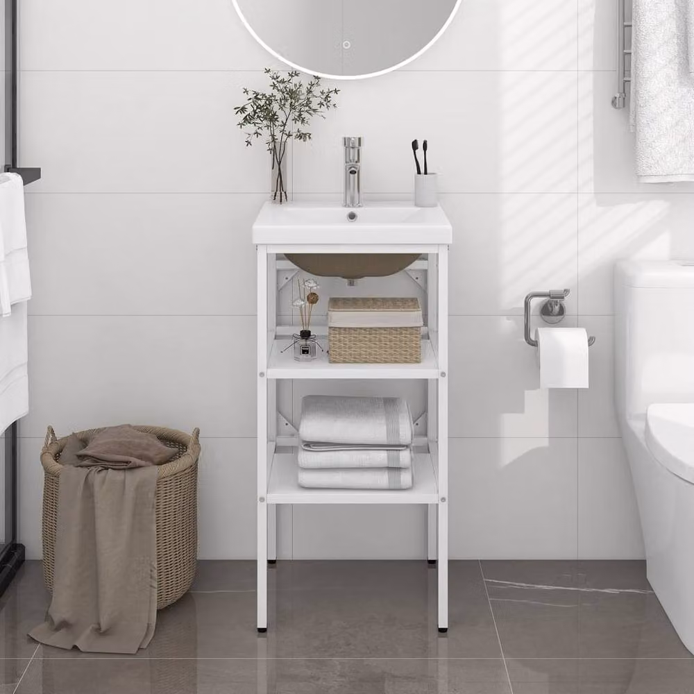 Berkfield Home Modern White Iron Bathroom Washbasin Frame with Ceramic Basin – 2