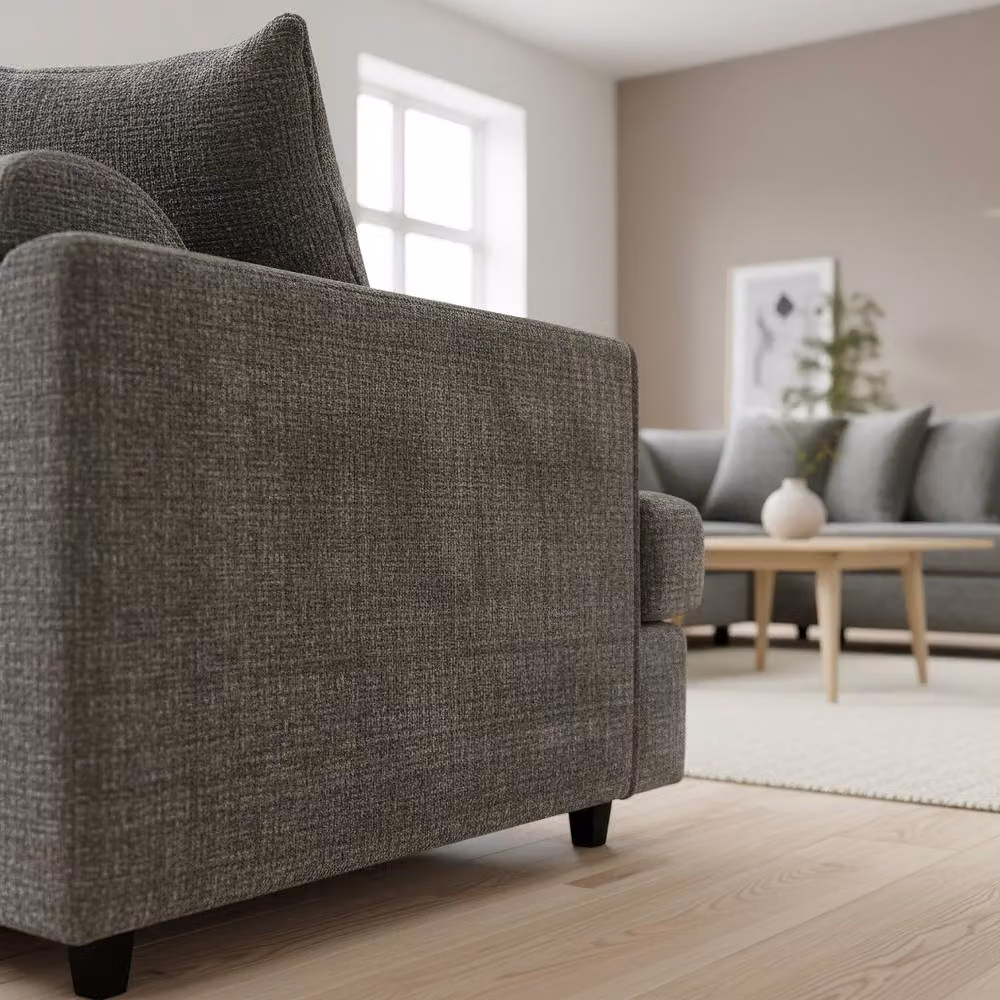 Abakus Direct Ferguson L-Shape Corner Sofa in Grey Fabric with Solid Wood Frame and Scatter Cushions – 4