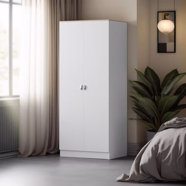 FWStyle Matt White 2 Door Double Wardrobe