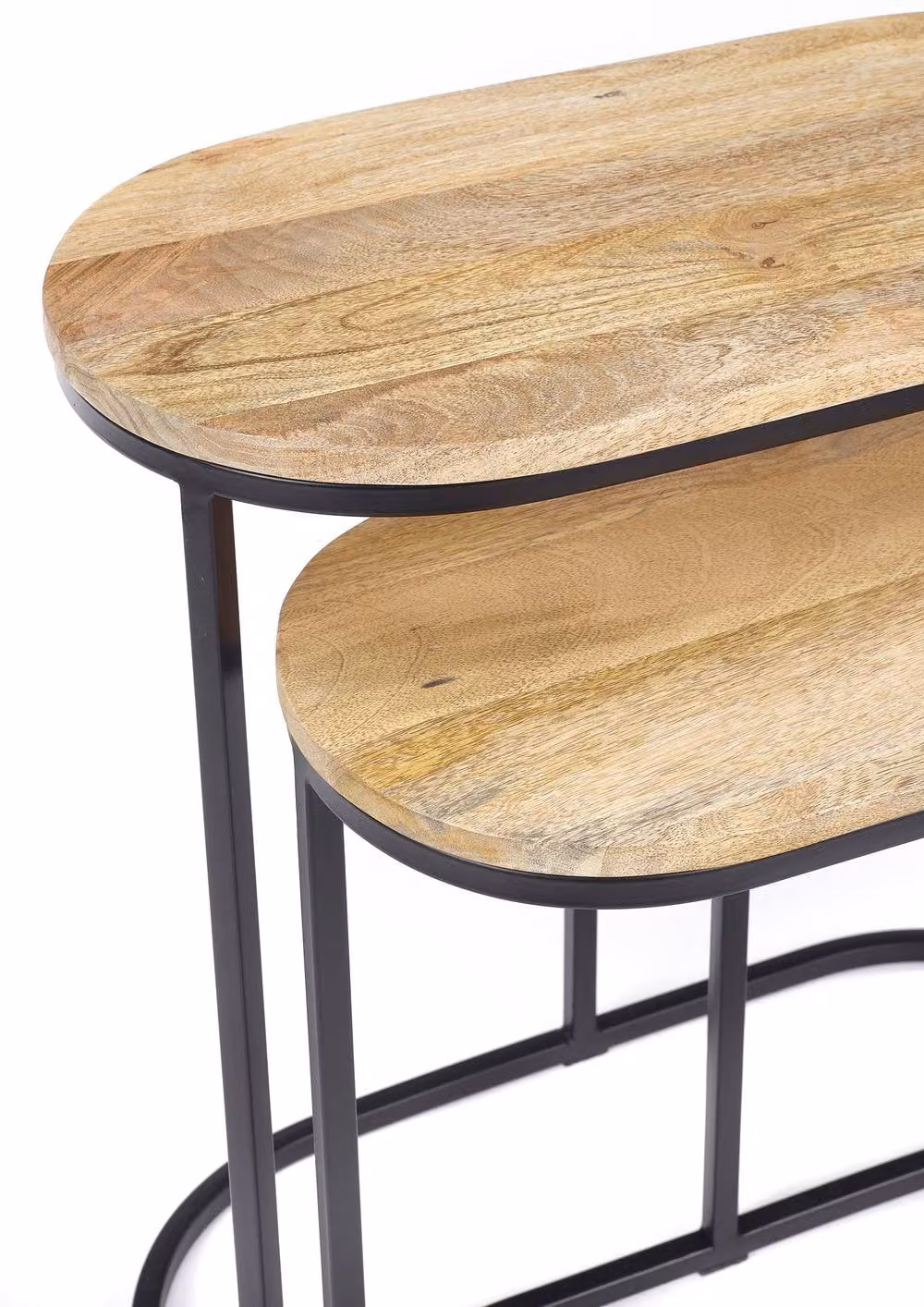 Elm Home And Garden Oval Nest of Three Tables with Light Oak Finish Mango Wood Tops and Black Metal Legs – 2