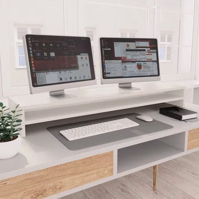 Berkfield Home Monitor Stand in White, W/D/H: 100 x 24 x 13 cm