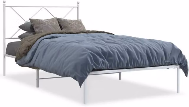 Berkfield Home Metal Bed Frame with Headboard, White, W/D/H: 100 x 190 cm – 1