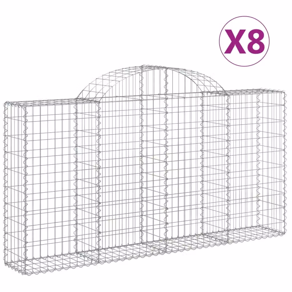 Berkfield Home Arched Gabion Baskets, 8 Piece Set, Silver Galvanised Steel, W: 200 cm, D: 30 cm, H: 100-120 cm – 2
