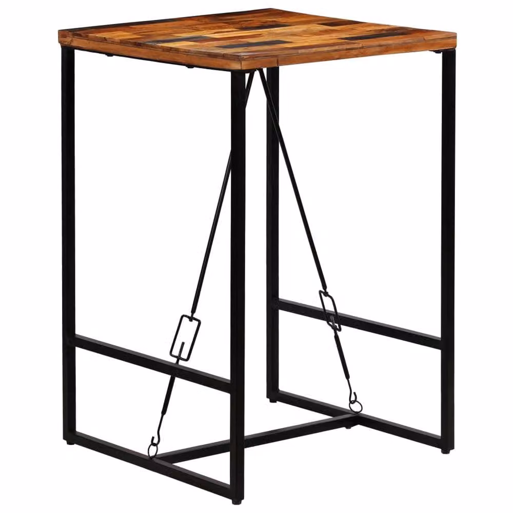 Berkfield Home Industrial Square Bar Table in Brown Solid Reclaimed Wood and Metal, W/D/H: 70 x 70 x 106 cm – 1