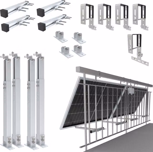 NuaSol Balcony Power Station Bracket Railing Mounting in Silver