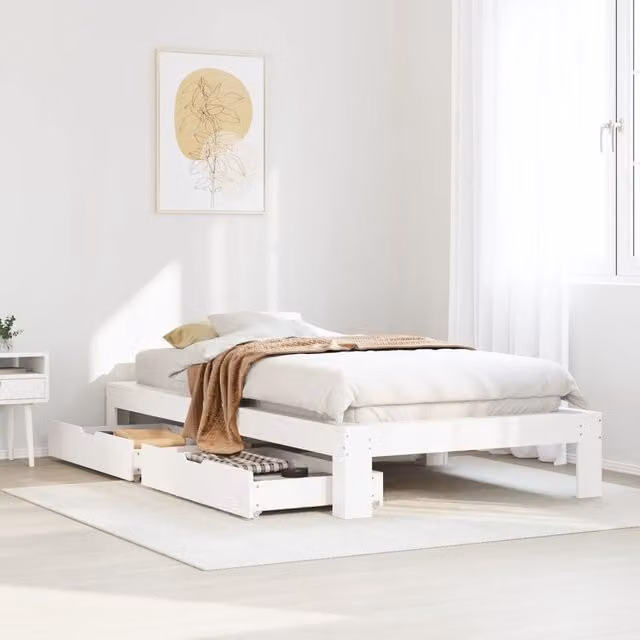 Berkfield Home White Solid Wood Pine Bed Frame W/D/H: 90 x 200 cm