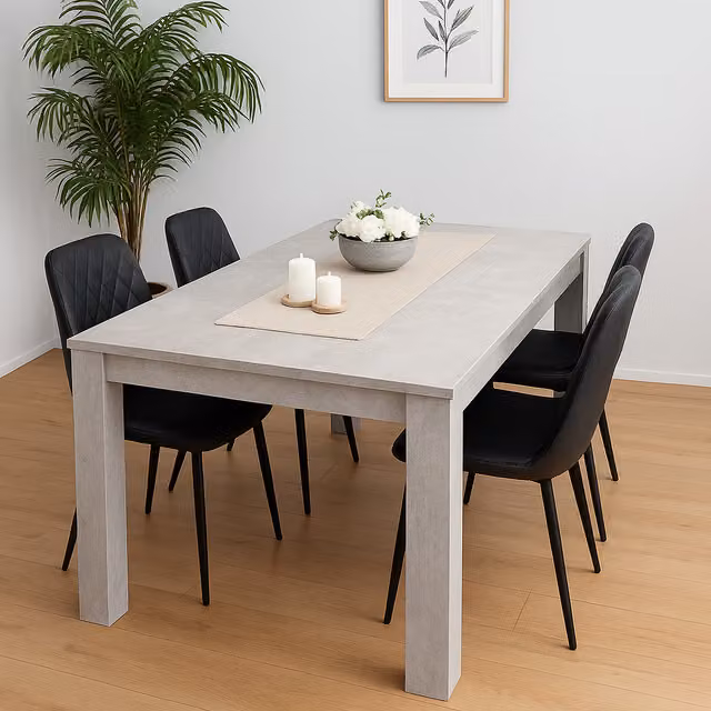 Kosy Koala Modern Rectangular Dining Table and 4 Chairs Set in Grey and Black with Stone Grey Effect MDF Laminate Finish
