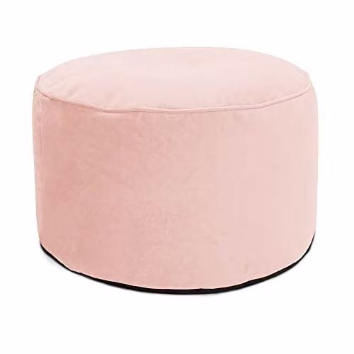 rucomfy Beanbags Velvet Cylindrical Pouffe Footstool in Pink, W55cm x H38cm