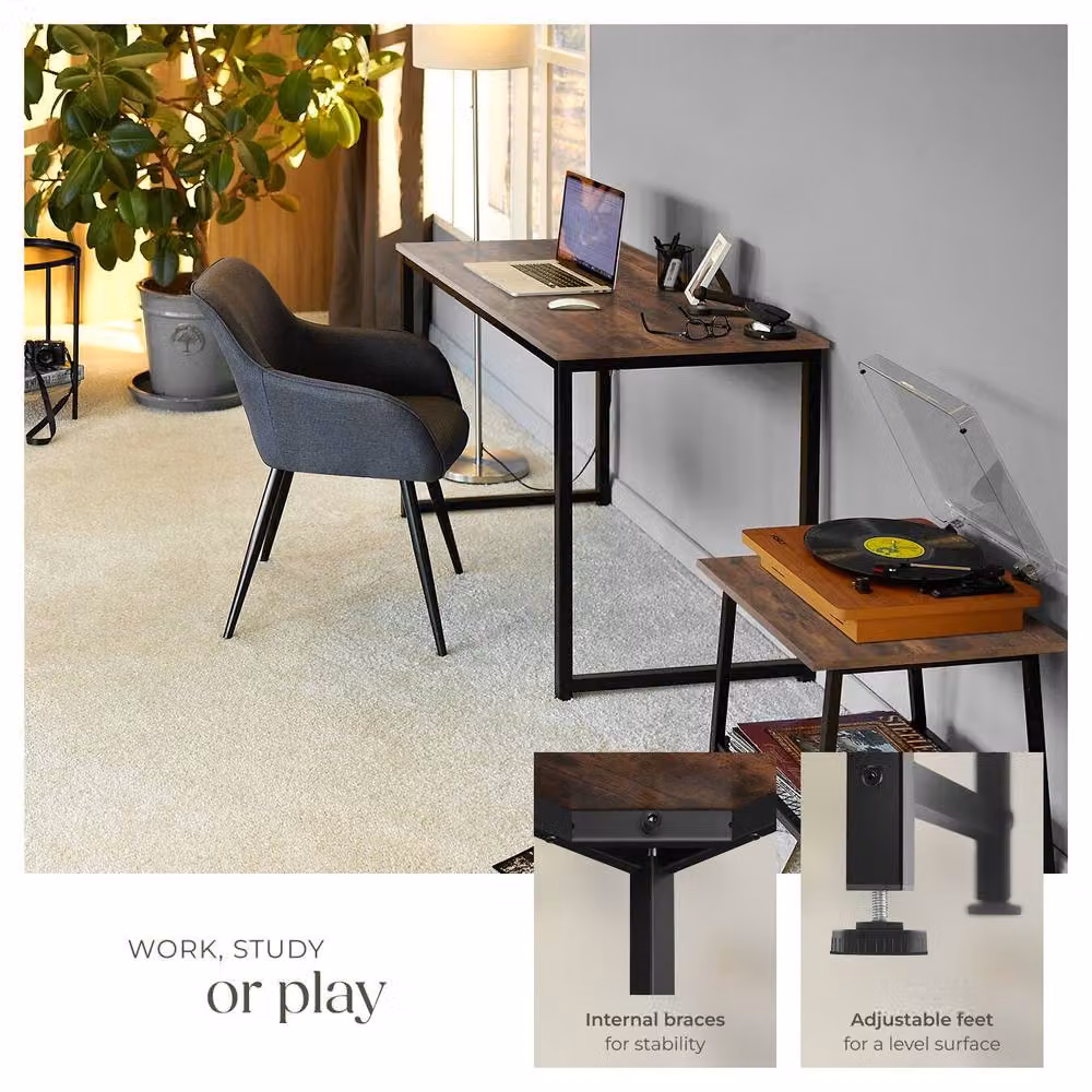 tectake Flint Writing Desk in Brown and Black, W/D/H: 140 x 60 x 75 cm – 4