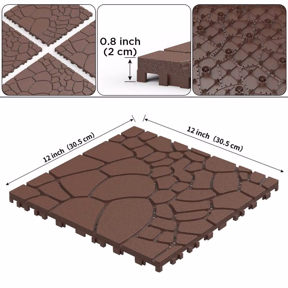NIVOR 44 Piece Composite Plastic Decking Tiles for Indoor and Outdoor Use, Brown, 30 x 30 cm – 2