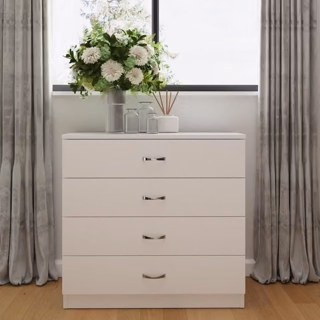FWStyle Matt White 4 Drawer Chest of Drawers with Curved Handles