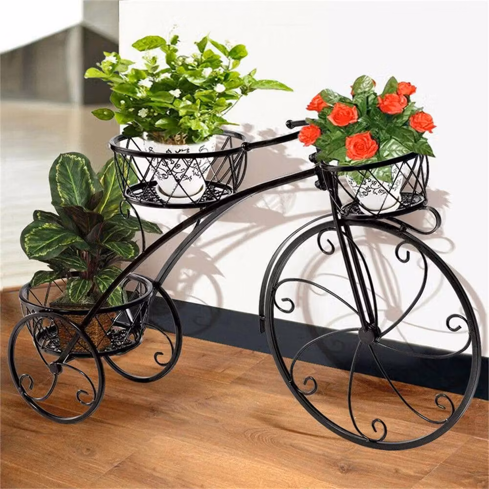 VOGREX 3-Tier Wrought Iron Tricycle Plant Stand in Black – 2