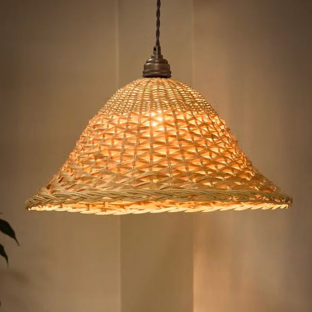 Dibor Traditional Two Tone Rattan Easy Fit Ceiling Shade in Beige, H 22 cm x D 44 cm